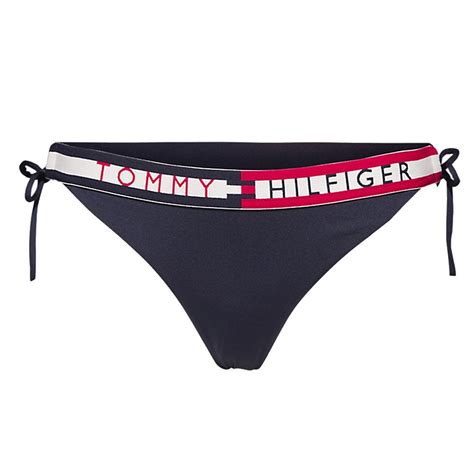 Tommy Hilfiger Bold Logo Side Tie Swim Bikini Tango Red Navy Blazer