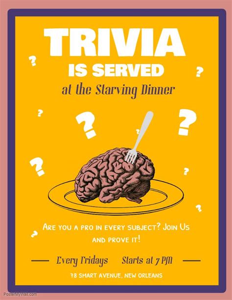 Trivia Quiz Night At Pub Poster Trivia Night Flyer Trivia Poster