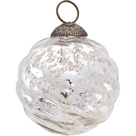 Luna Bazaar Large Mercury Glass Ball Ornament 3 Inch Silver Swirl