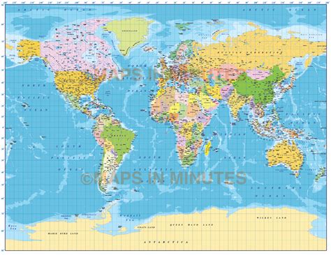 Medium Scale Digital Vector Gall Stereographic World Map In Illustrator Cs