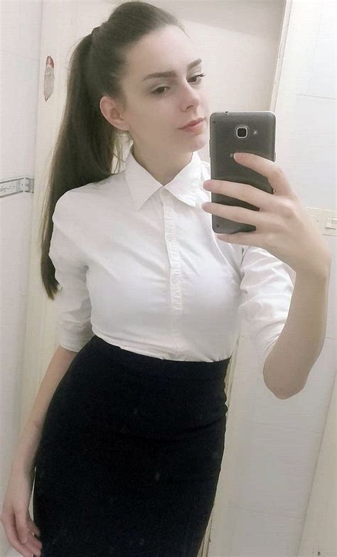 Selfie In Formal Work Uniform With White Shirt Anziehsachen Bluse Frau