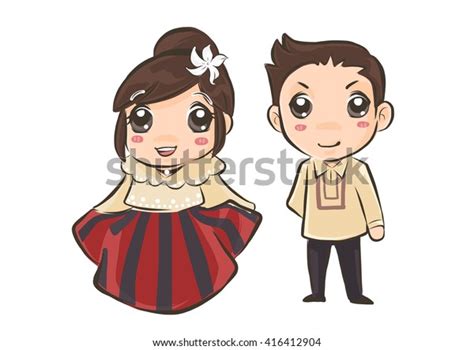 Couple Philippines Traditional Costume Stock Vector Royalty Free