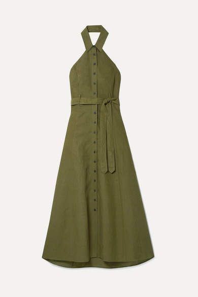 Mara Hoffman Net Sustain Rosemary Tencel And Linen Blend Halterneck Maxi Dress Army Green