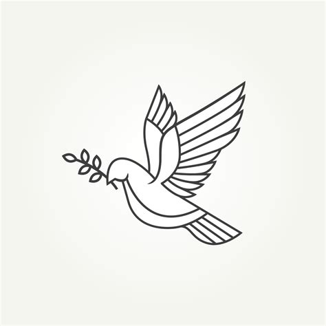 Isolated Flying Dove Or Pigeon Holding Olive Branch Line Art Simple
