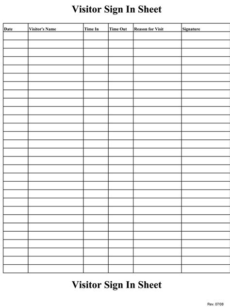 Sign In Sheet Template Free Printable Printable Templates
