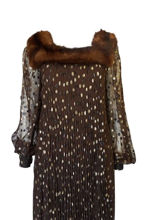 1970s Givenchy Haute Couture Metallic Dot Silk And Mink Dress For Sale At 1stdibs