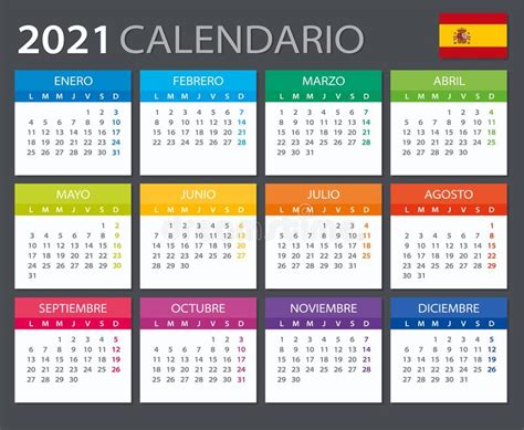 Calendar 2021 Spanish Monday Stock Vector Illustration Of 2021