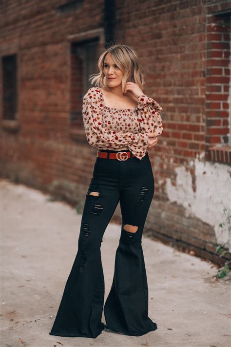 Rodeo Distressed Bell Bottoms Black Southern Alternative Bell Bottom Jeans Outfit Western