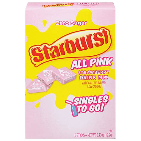 Starburst Drink Mix Zero Sugar All Pink Strawberry Singles To Go 6