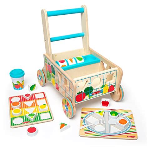 Melissa And Doug Wooden Shape Sorting Grocery Cart Push Toy And Puzzles