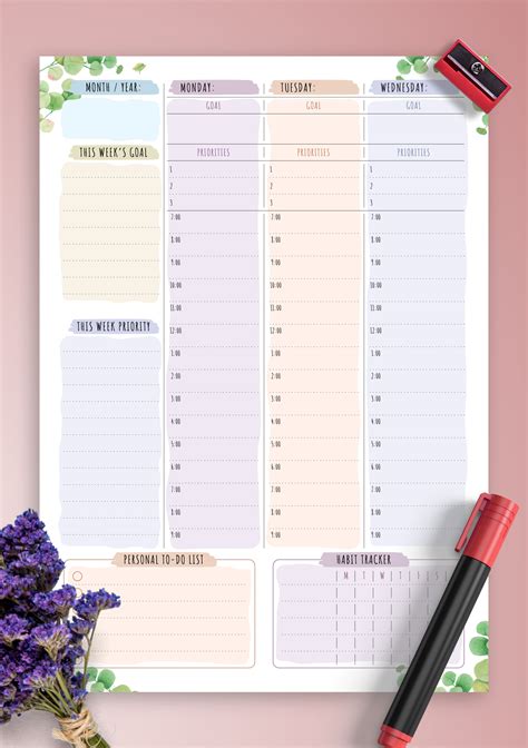 Download Printable Weekly Planner Undated - Floral Style PDF