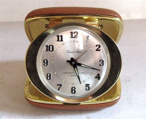 Vintage Westclox Travel Ben Travel Alarm Clock Brown Folding Case