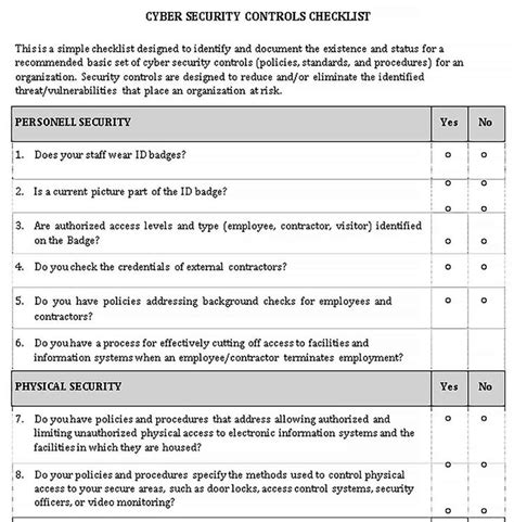 Security Assessment Checklist Template Assessment Checklist Security