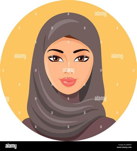 Beautiful Face Of Arabic Muslim Woman In Hijab Vector Illustration