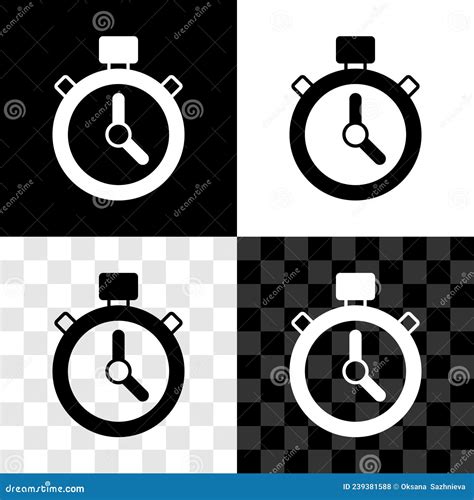 Set Stopwatch Icon Isolated On Black And White Transparent Background