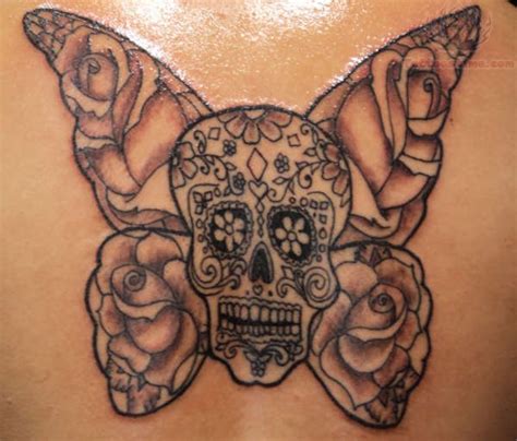 Sugar Skull And Rose Wings Butterfly Tattoo