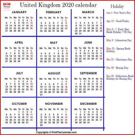 2020 Holiday Calendar Uk Uk 2020 Holidays