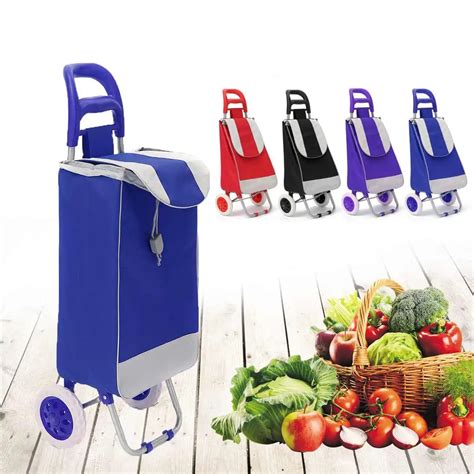 45l Foldable Shopping Trolley Bag On Wheels Push Tote Cart Carts