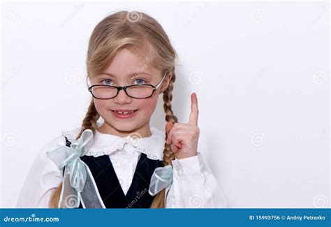 The Nice Schoolgirl In Glasses Stock Photo Image Of Cheerful