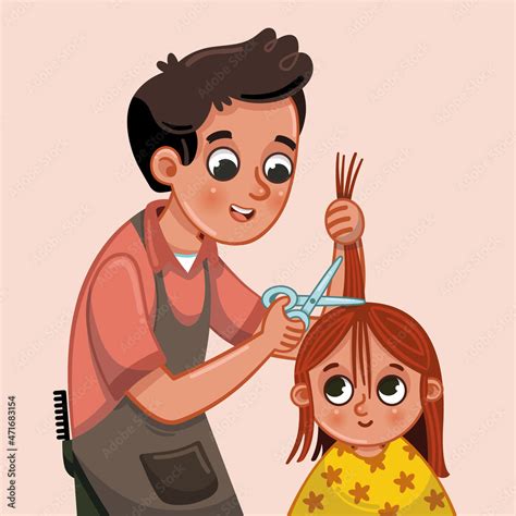 Vector Illustration Of Little Girl Getting A Haircut At The Hairdresser
