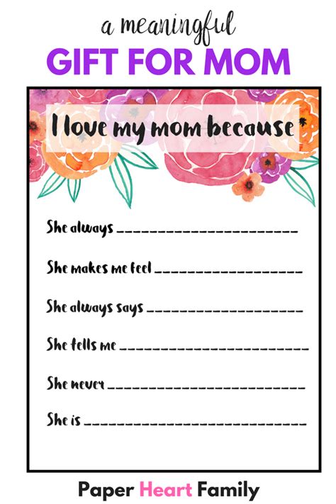 I Love My Mom Because Printable A Thoughtful T For Mom