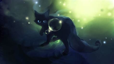 1920x1080 Apofiss Small Black Cat Wallpaper Watercolor Illustrations