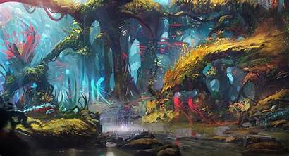 Fantasy Forest Digital Drawing Lake Trees Px