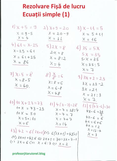 Exemple De Ecuatii Simple 1 Fisa De Lucru Cu Ecuatii