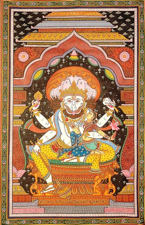 Narasimha With Goddess Lakshmi A Saumya Image Hindu Art Kalamkari