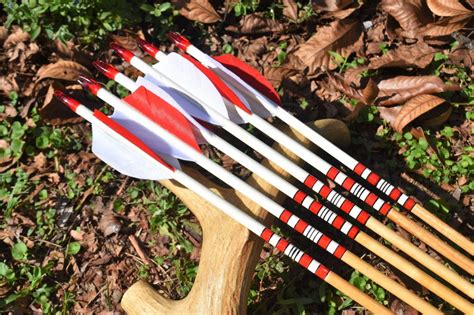 Archery Arrows Wood Arrows Red And White Arrows Etsy