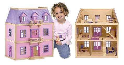 Melissa And Doug 4570 Kids Multi Level Wooden Dollhouse W 19 Pieces Of