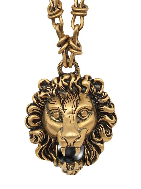 Gucci Lion Head Necklace With Pearl In Metallic For Men Lyst