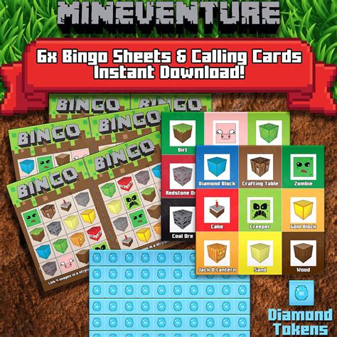 Mineventure Bingo Printable Party Game Instant Download Etsy Bingo