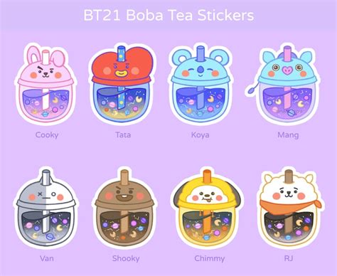 Bt21 Boba Tea Sticker Bts Die Cut Stickers Kawaii Kpop Etsy