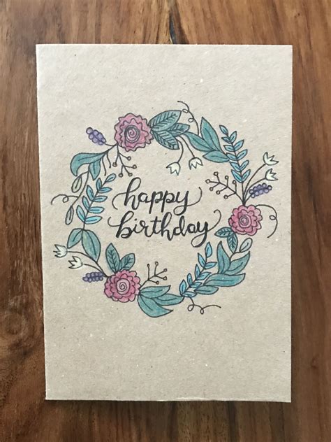 Hand Drawn Flower Wreath Birthday Card Birthday Card Drawing Flower