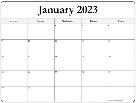 January 2023 Monday Calendar Monday To Sunday