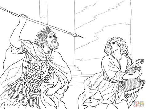 A collage of text, music and images based on the biblical legend of king david and his son absalom. Saul Tries To Kill David Coloring Pages Printable Coloring ...