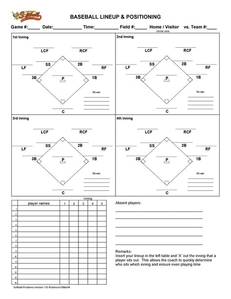Printable Softball Lineup And Position Sheets Printable Word Searches