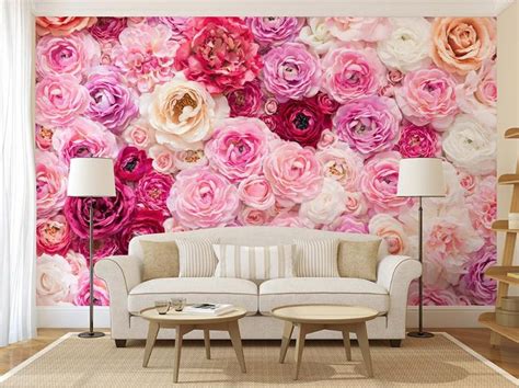3d Pink Rose Wallpaper Bedroom Design Wall Colored Floral Etsy Rose