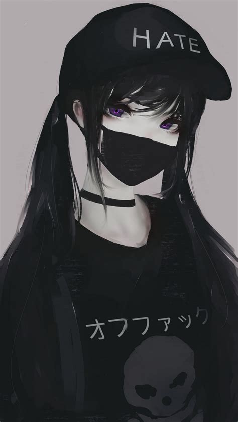 Download 1440x2560 Wallpaper Black Hair Anime Girl Mask