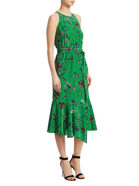 10 Crosby Derek Lam Womens Floral Silk Sleeveless Ruffled Dress