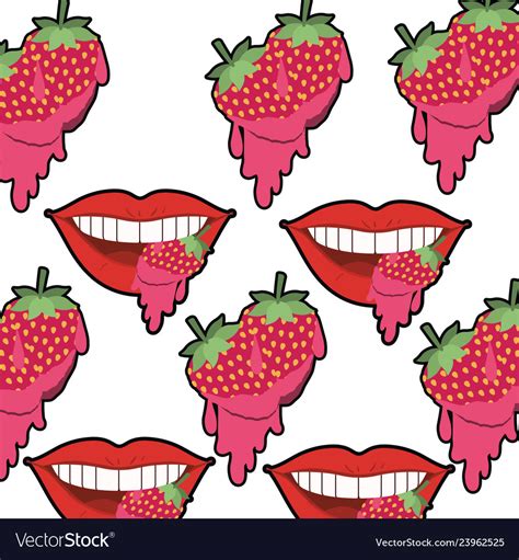 Pattern Female Mouth Dripping With Strawberry Vector Image