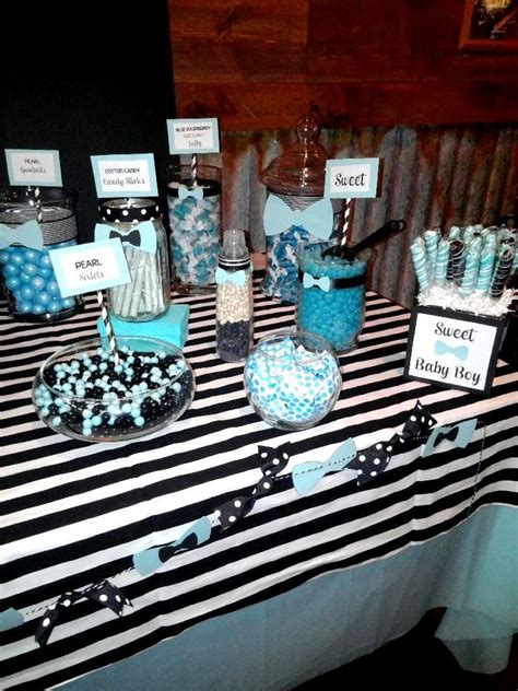 Themed entertainments like baby shower games or photo booths can look even more special with the right. Bow ties and Bottles themed candy buffet #tiffany blue # ...