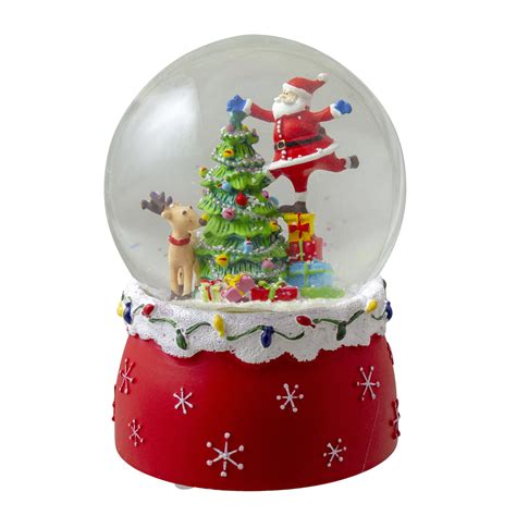 6 Santa Decorating A Christmas Tree Musical Snow Globe Tabletop