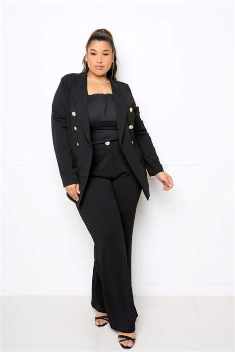 Double Breasted Blazer And Wide Pants3x In 2021 Work Outfits Women
