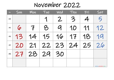 Free Printable 2022 November Calendar