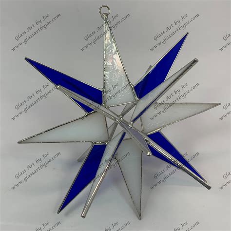 3d Hanging Stained Glass Moravian Star Christmas Star Ornament Blue