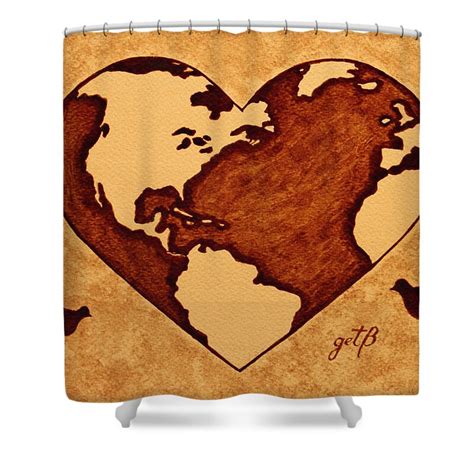 Earth Day Gaia Celebration Coffee Painting Shower Curtain By Georgeta