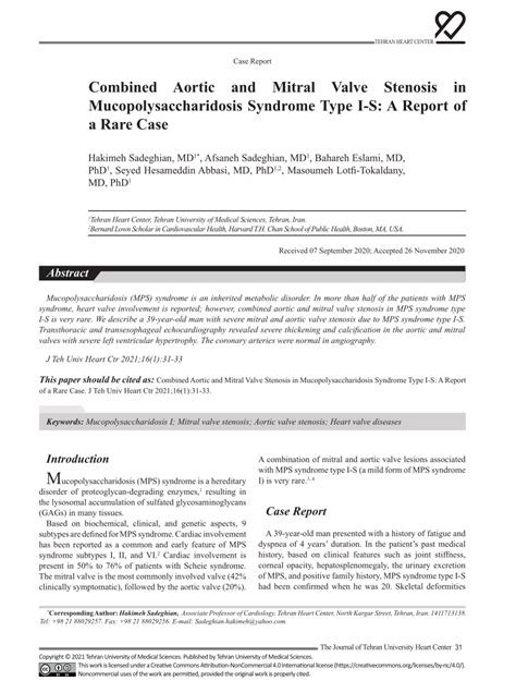 pdf combined aortic and mitral valve stenosis in mucopolysaccharidosis syndrome type i s a