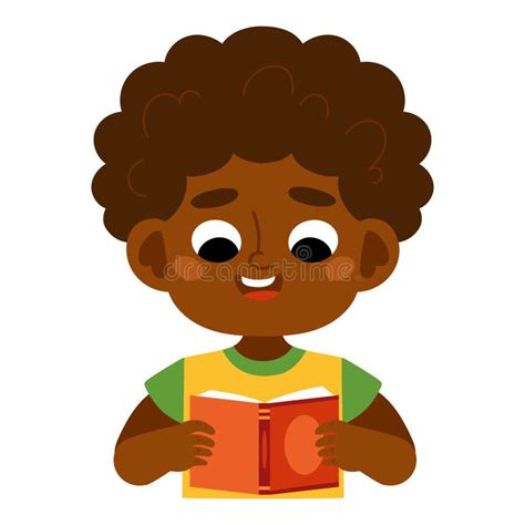 Cartoon Vector Illustration Cute Cartoon African American Boy Reading